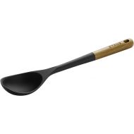 STAUB Serving Spoon, Great for Scooping Sides and Serving Hearty Stews, Durable BPA-Free Matte Black Silicone, Acacia Wood Handles, Safe for Nonstick Cooking Surfaces