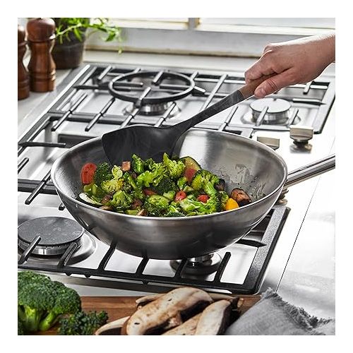  STAUB Wok Spatula, Perfect for Scooping, Flipping, Stirring, and Turning Stir Fries, One Size, Durable BPA-free Matte Black Silicone, Acacia Wood Handles, Safe for Nonstick Cooking Surfaces