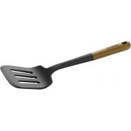 STAUB Silicone Spatula Turner, Perfectly Angled for Lifting Pancakes, Sandwiches and Picking up Veggies Durable BPA-Free Matte Black Silicone, Acacia Wood Handles, Safe for Nonstick Cooking Surfaces