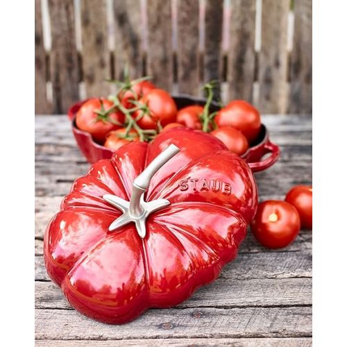  STAUB Cast Iron Dutch Oven 3-qt Tomato Cocotte, Made in France, Serves 2-3, Cherry