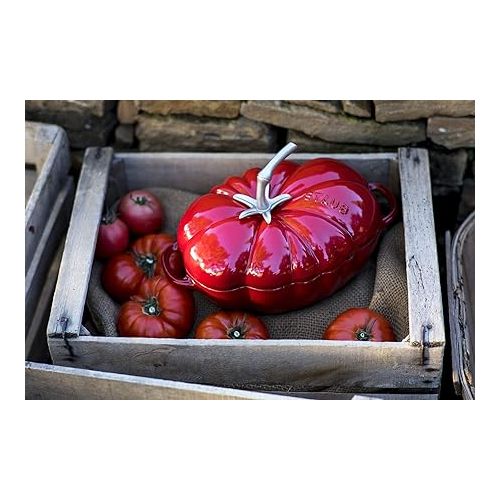 STAUB Cast Iron Dutch Oven 3-qt Tomato Cocotte, Made in France, Serves 2-3, Cherry