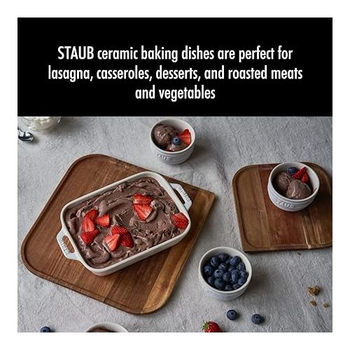  STAUB Ceramics Rectangular Baking Dish Set, 2 pc, Rustic Ivory