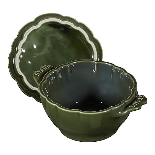  STAUB Ceramics Dutch Oven 16-oz Petite Artichoke Cocotte, Basil