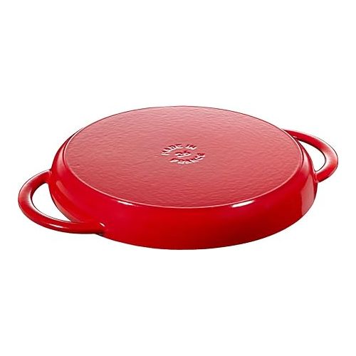  Staub 40510-309 Pure Grill Round Cherry, 10.2 inches (26 cm), Double Handed, Cast Enamel, Induction Compatible, Grill & Frying Pan