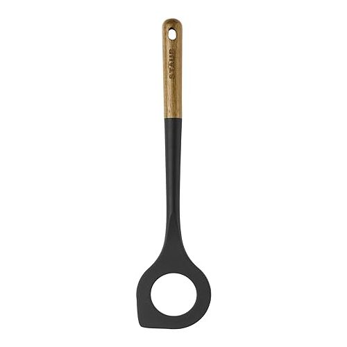  STAUB Risotto Spoon, Cooking Utensil, Perfect for Stirring and Serving Risotto, Durable BPA-Free Matte Black Silicone, Acacia Wood Handles, Safe for Nonstick Cooking Surfaces