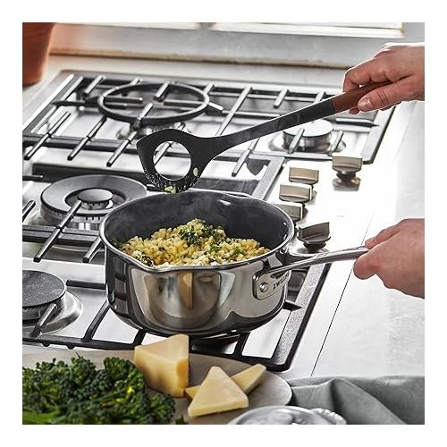  STAUB Risotto Spoon, Cooking Utensil, Perfect for Stirring and Serving Risotto, Durable BPA-Free Matte Black Silicone, Acacia Wood Handles, Safe for Nonstick Cooking Surfaces