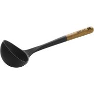 STAUB Soup Ladle, Perfect for Serving Hot Soup, Portion Batter for Pancakes, and Sauce Pasta, Durable BPA-Free Matte Black Silicone, Acacia Wood Handles, Safe for Nonstick Cooking Surfaces