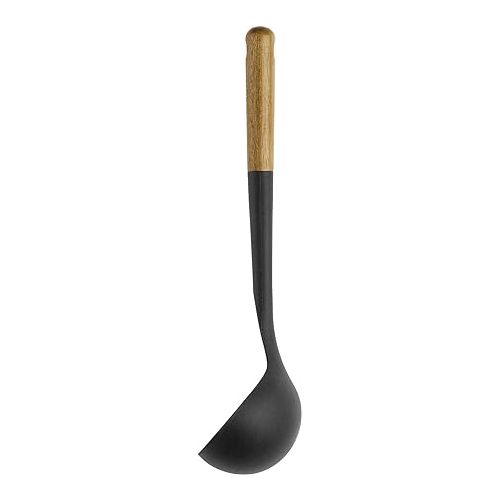  STAUB Soup Ladle, Perfect for Serving Hot Soup, Portion Batter for Pancakes, and Sauce Pasta, Durable BPA-Free Matte Black Silicone, Acacia Wood Handles, Safe for Nonstick Cooking Surfaces