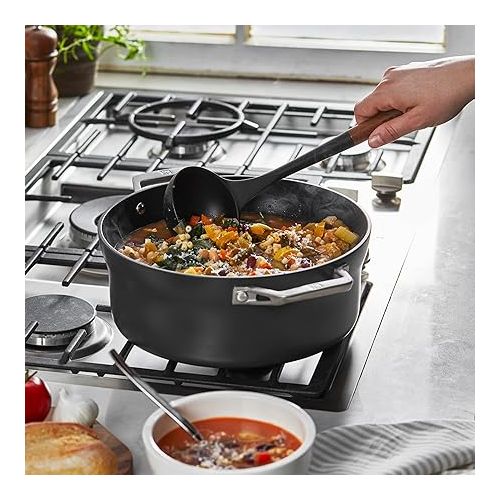  STAUB Soup Ladle, Perfect for Serving Hot Soup, Portion Batter for Pancakes, and Sauce Pasta, Durable BPA-Free Matte Black Silicone, Acacia Wood Handles, Safe for Nonstick Cooking Surfaces