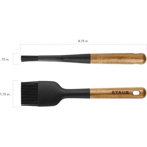  STAUB Pastry Brush, Perfect for Evenly Glazing Pastries and Basting Meats, Durable BPA-Free Matte Black Silicone, Acacia Wood Handles, Safe for Nonstick Cooking Surfaces