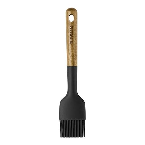  STAUB Pastry Brush, Perfect for Evenly Glazing Pastries and Basting Meats, Durable BPA-Free Matte Black Silicone, Acacia Wood Handles, Safe for Nonstick Cooking Surfaces