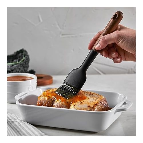  STAUB Pastry Brush, Perfect for Evenly Glazing Pastries and Basting Meats, Durable BPA-Free Matte Black Silicone, Acacia Wood Handles, Safe for Nonstick Cooking Surfaces