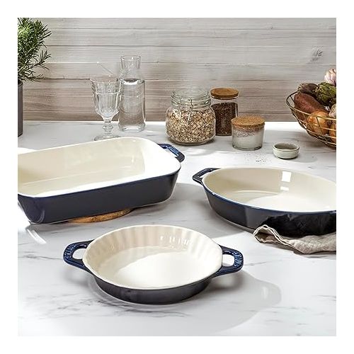  Staub Ceramic Baking Dish Set, 3pc, Dark Blue