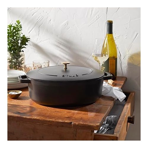  STAUB Specialty Shaped Cast Iron 6.25-qt Shallow Oval Dutch Oven-Black