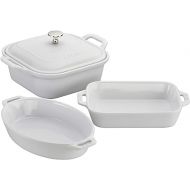 Staub Ceramics 4-pc Baking Pans Set, Casserole Dish with Lid, Brownie Pan, White