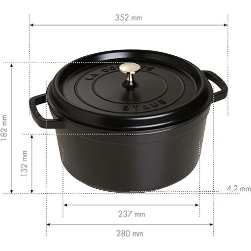  STAUB Cast Iron Dutch Oven 7-qt Round Cocotte, Made in France, Serves 7-8, Black Matte