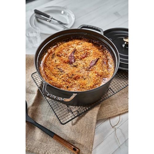  STAUB Cast Iron Dutch Oven 7-qt Round Cocotte, Made in France, Serves 7-8, Black Matte