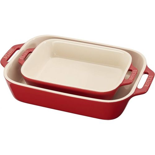  STAUB Ceramics Rectangular Baking Dish Set, 2 pc, Cherry