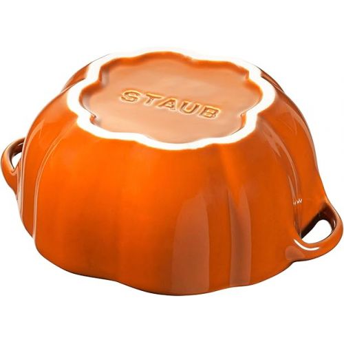  STAUB Ceramic 0.75-qt Petite Pumpkin, Oven & Stove Safe up to 572°F, Pumpkin Dish, Baking Candy Burnt Orange