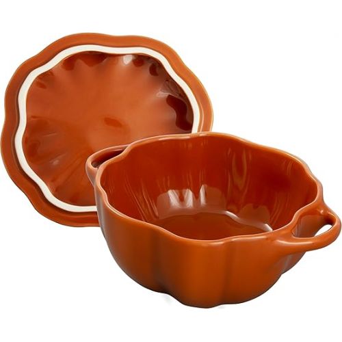  STAUB Ceramic 0.75-qt Petite Pumpkin, Oven & Stove Safe up to 572°F, Pumpkin Dish, Baking Candy Burnt Orange