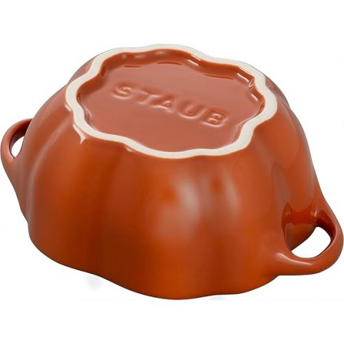  STAUB Ceramic 0.75-qt Petite Pumpkin, Oven & Stove Safe up to 572°F, Pumpkin Dish, Baking Candy Burnt Orange