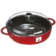 Staub 1272306 Brater/Schmortopf, rund mit Glasdeckel 24 cm, 2,4 L, mit mattschwarzer Emaillierung im Inneren des Topfes, kirschrot