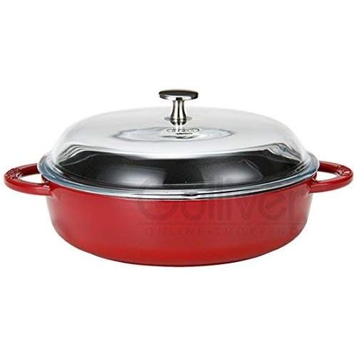  Staub 1272306 Brater/Schmortopf, rund mit Glasdeckel 24 cm, 2,4 L, mit mattschwarzer Emaillierung im Inneren des Topfes, kirschrot