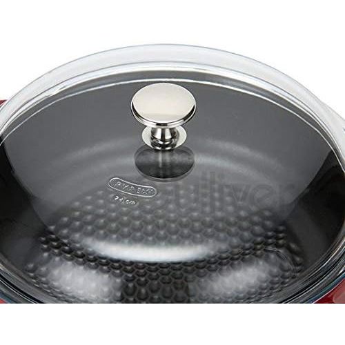  Staub 1272306 Brater/Schmortopf, rund mit Glasdeckel 24 cm, 2,4 L, mit mattschwarzer Emaillierung im Inneren des Topfes, kirschrot