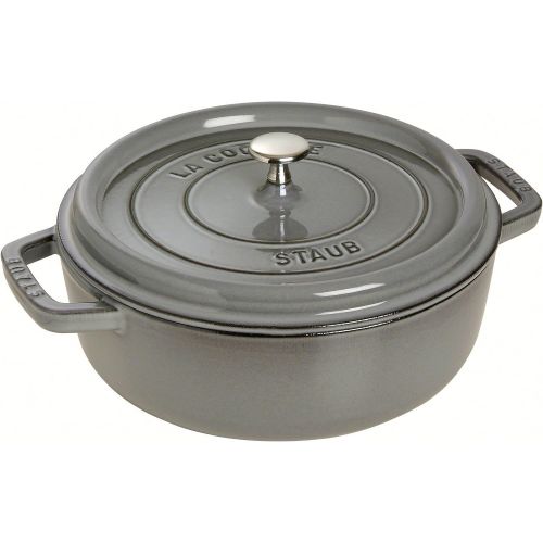  Staub 40510-608-0 Cocotte/Brater, rund & flach 26 cm, 3,8 L, mit mattschwarzer Emaillierung im Inneren des Topfes, graphitgrau