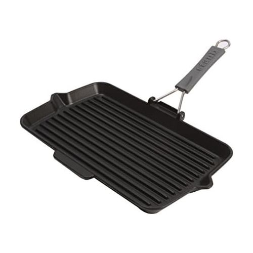  STAUB Gusseisen Grillpfanne, rechteckig, mit Silikongriff, 34 x 21 cm, schwarz