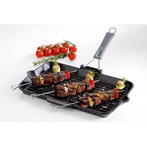  STAUB Gusseisen Grillpfanne, rechteckig, mit Silikongriff, 34 x 21 cm, schwarz