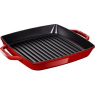 Staub 40511-685-0 Grillpfanne, rechteckige mit zwei Griffen, 28 cm, Gusseisen, kirschrot