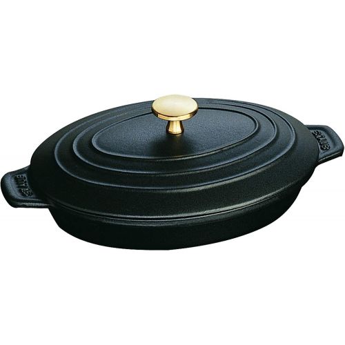  Staub 40509-582-0 Auflaufform, oval 23 x 17 cm, 1 L mit mattschwarzer Emaillierung im Inneren der Auflaufform, schwarz