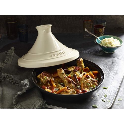  STAUB Staub 40509-394-0 Tajine, mit Sockel aus Gusseisen, Deckel aus Keramik, 20 cm, aus Gusseisen, schwarz/creme