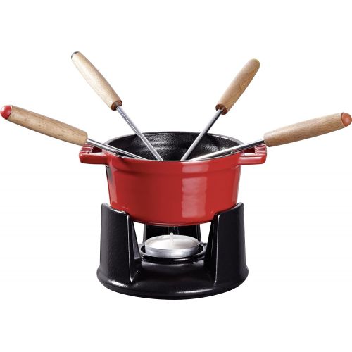  STAUB Minifondueset 10 cm, Gusseisen, Induktionsgeeignet, Kirschrot