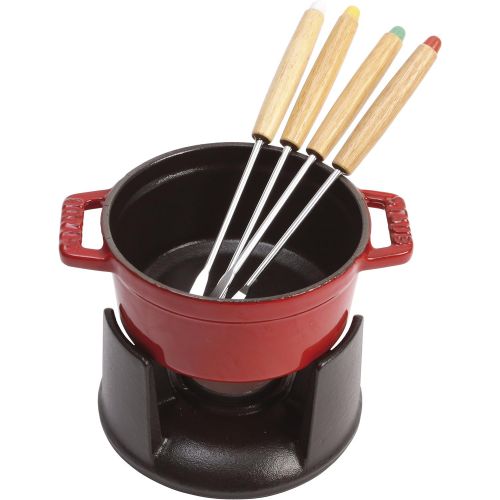  STAUB Minifondueset 10 cm, Gusseisen, Induktionsgeeignet, Kirschrot