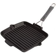 Staub 40509-344-0 Grillpfanne quadratisch mit Silikongriff 24 x 24 cm, induktionsgeeignet, mit mattschwarzer Emaillierung im Inneren der Pfanne, schwarz