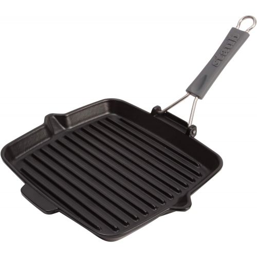  Staub 40509-344-0 Grillpfanne quadratisch mit Silikongriff 24 x 24 cm, induktionsgeeignet, mit mattschwarzer Emaillierung im Inneren der Pfanne, schwarz