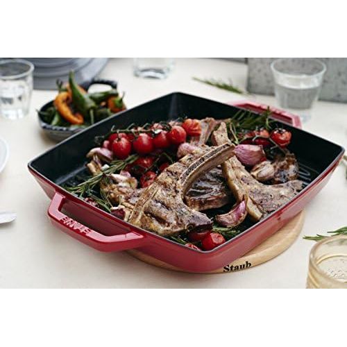  Staub 40511-685-0 Grillpfanne, rechteckige mit zwei Griffen, 28 cm, Gusseisen, kirschrot