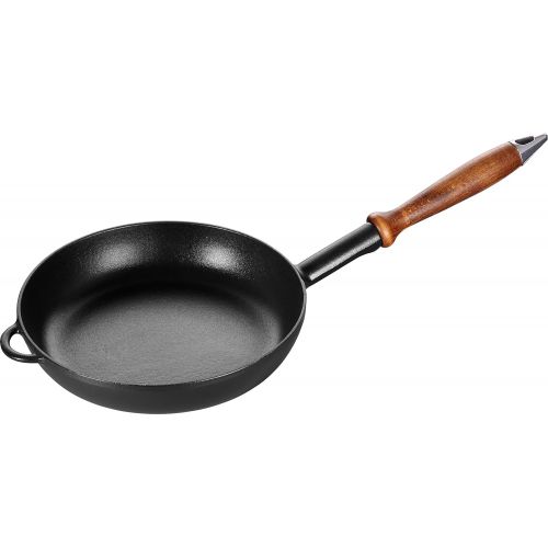  Staub 1222423 Pfanne mit Holzgriff, rund 24 cm, induktionsgeeignet, mit mattschwarzer Emaillierung im Inneren der Pfanne, schwarz