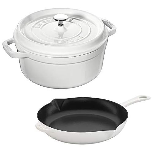  STAUB 40506-550 Cast Iron Cookware Set, 3-pc, White