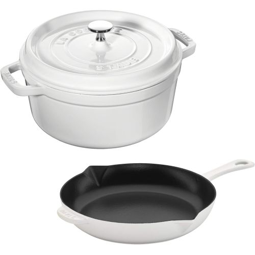  STAUB 40506-550 Cast Iron Cookware Set, 3-pc, White