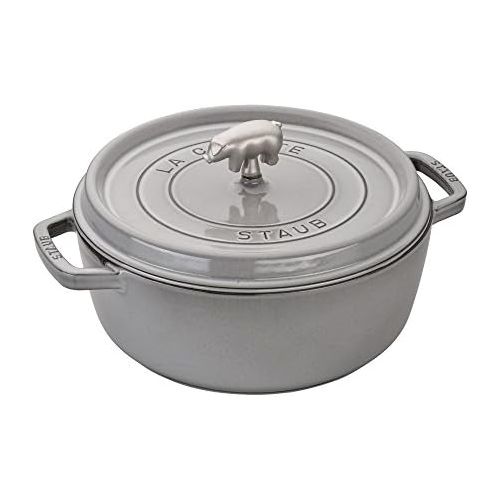  Staub Cast Iron 6-qt Cochon Shallow Wide Round Cocotte - Graphite Grey