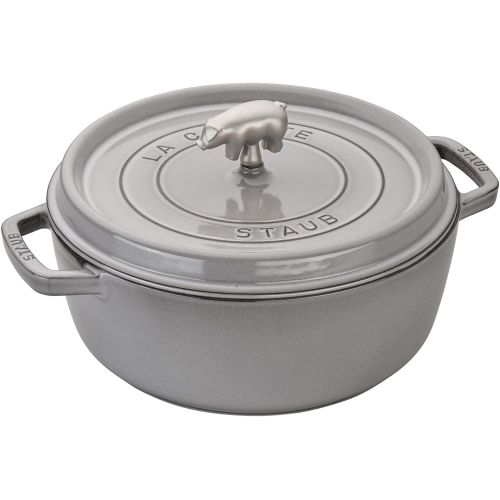  Staub Cast Iron 6-qt Cochon Shallow Wide Round Cocotte - Graphite Grey