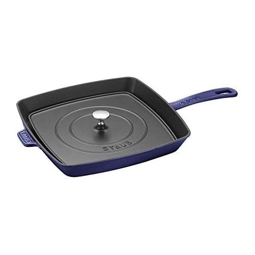  Staub Cast Iron 12-inch Square Grill Pan & Press Set - Dark Blue