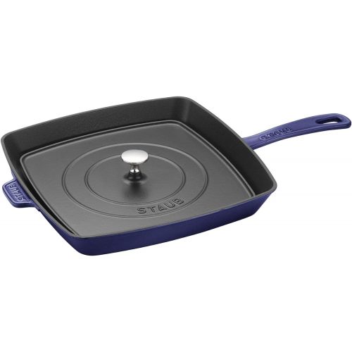  Staub Cast Iron 12-inch Square Grill Pan & Press Set - Dark Blue