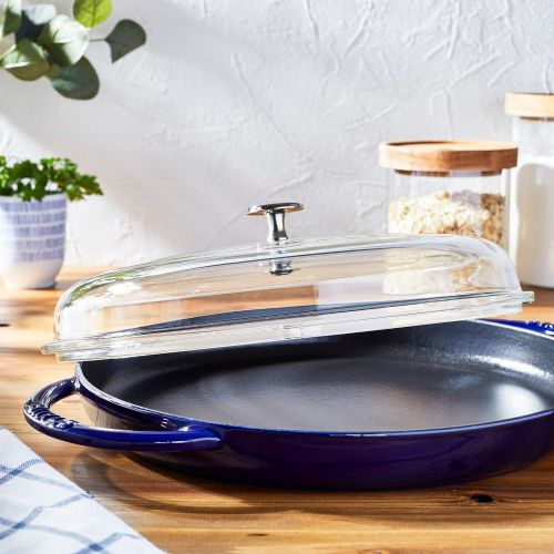  Staub Cast Iron 12-inch Round Steam Griddle - Dark Blue