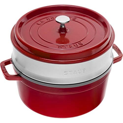  Staub Round Cocotte with Steamer Insert ? 10¼  Cherry Cherry