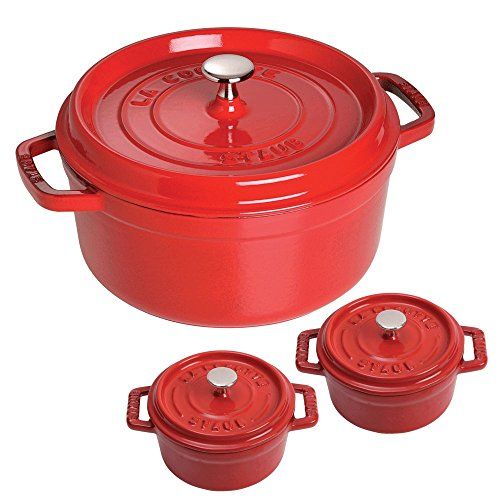  Staub 5.5-qt Round Cocotte with Two Bonus Minis, Cherry