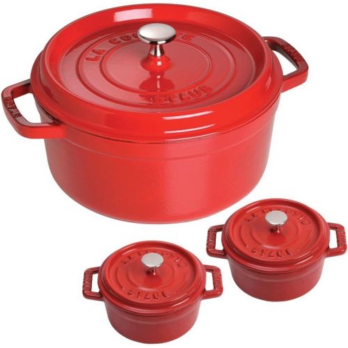  Staub 5.5-qt Round Cocotte with Two Bonus Minis, Cherry